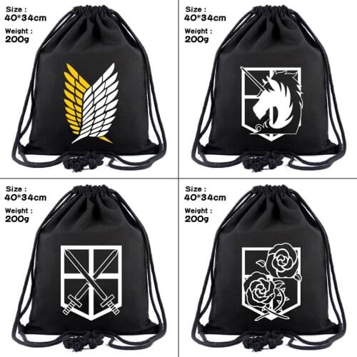 Attack on Titan canvas Drawstring bag Scout Regiment logo Backpack Women Fashion Cosmetic Container casual Beach Bag Shoes Pouch