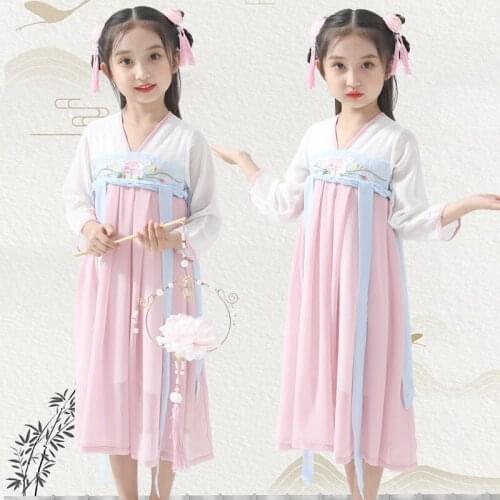 Chinese Traditional Clothing Girls Dance Hanfu Pink Flower Fairy Photography Costumes Oriental Ancient Tang Dynasty Dress