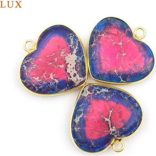 2pcs Natural Stone Vintage Exquisite Strawberry Blue Emperor Stone Heart Shaped Pendants Charm Woman Jewelry Making Necklace DIY