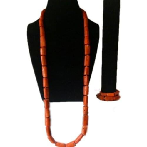 Dudo 45 Inches 13mm African Groom Bridal Weddings Jewelry Sets Orange Red White Genunine Coral Beads Mens Jewellery Set 2019