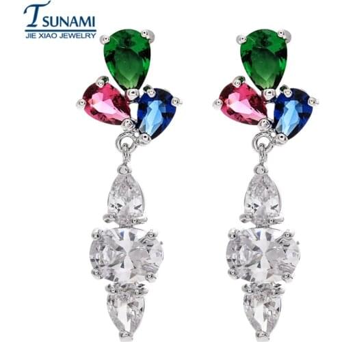 Korean fashion water drop temperament geometric shape zircon earrings female/girl sweet romantic wedding party jewelry earrings