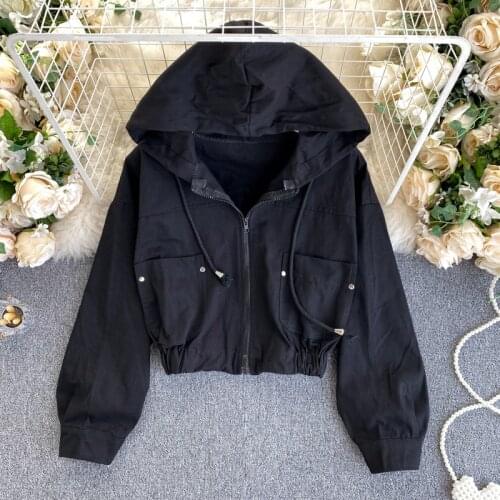 Korean Style College Style Short Jacket Women 2021 New Retro Casual Hooded Zipper Cardigan Jacket Jacket Autumn Clothes Women