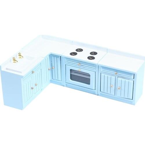 1:12 Scale Dollhouse Miniature Blue Kitchen Furniture Doll Scene Model Decor Birthday Gifts