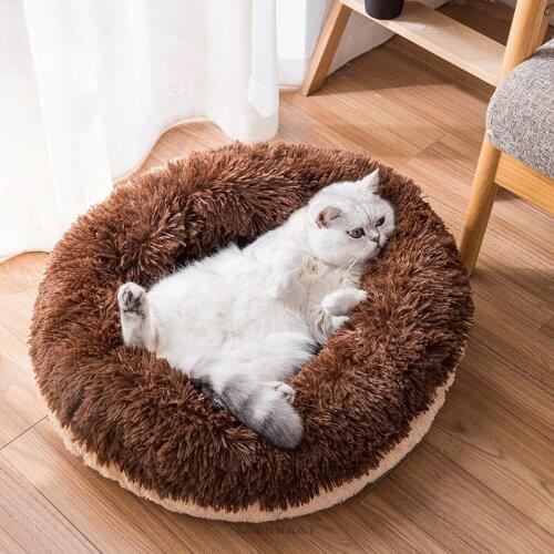 Lovely Round Pet Bed Thickened Long Plush Warm Cat Mat Deep Sleeping Soft Cat Nest Winter Warm Bed For Cat Dog Pet Supplies