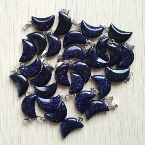 2016 fashion high quality blue sand stone crescent moon shape charms pendants for jewelry making Wholesale 50pcs free shipping