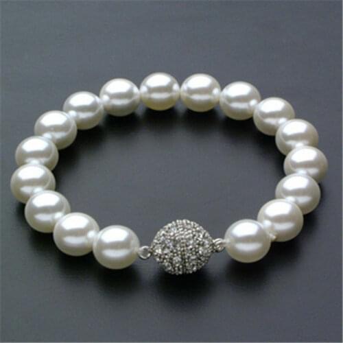 Fashion 10mm Genuine Akoya White shell Pearl Bracelet 7.5" 14KGP clasp