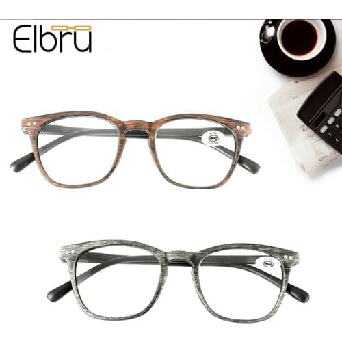 Elbru Fashion Women Men Reading Glasses Imitation Wood Grain For Female Presbyopic Eyeglasses High Quality Oversized Eyewear