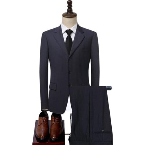 Men Suit Blazer Jacket Pants Slim Fit Wool Suits Set Office Work Formal Outfits Wedding Dress Single Breasted Woolen Groom Suit