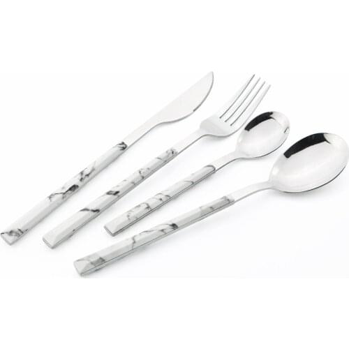 4Pcs Marble Wooden Handle Dinnerware Glossy Cutlery Set Stainless Steel Tableware Knive Fork Spoon Silverware Party Flatware Set