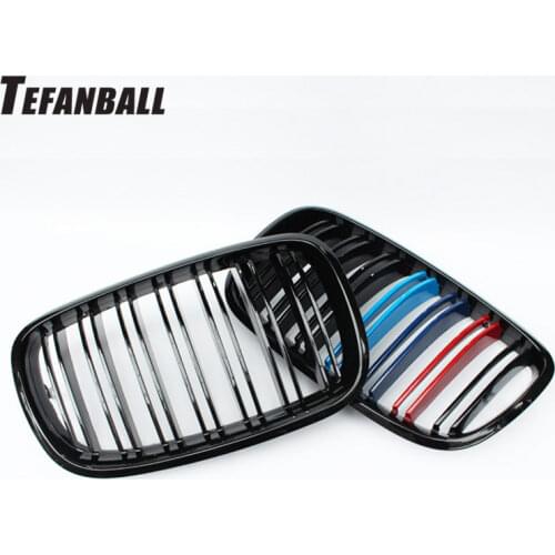 A Pair L+R Gloss Black Double Slat Kidney Grille Front Grill For BMW X5 X6 E70 E71 2007-2013 Car Styling Racing Grills