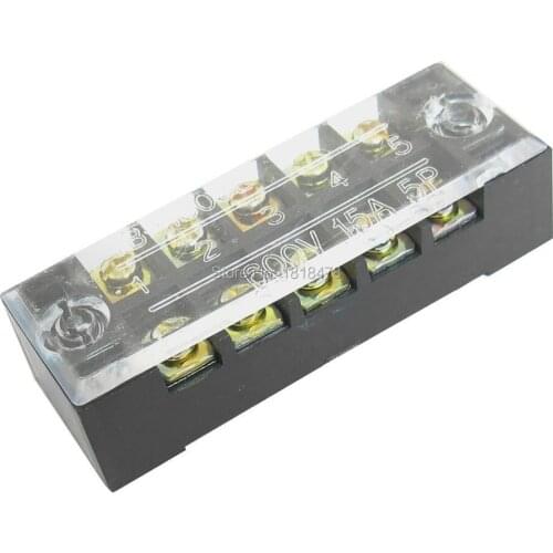 TB-1505 600V 15A 5P 2 Rows Terminal Barrier Strip Block Line Connector w Cover Copper parts