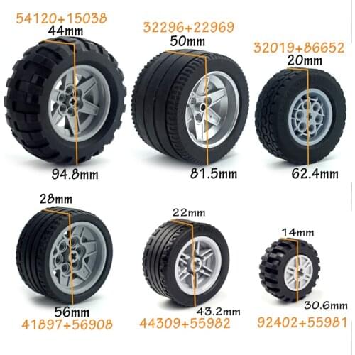 Technical Tire Wheel Hub 2-4pcs DIY Bricks Car Truck Construction building blocks Tech Parts 44309 92402 32019+86652