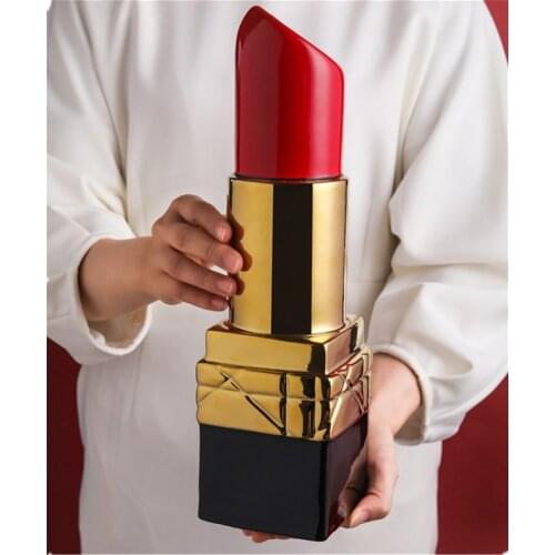Creative Lipstick Art Sculpture Vase Luxurious Dried Flower Arranging Ceramic Craft Home Decor Living Room