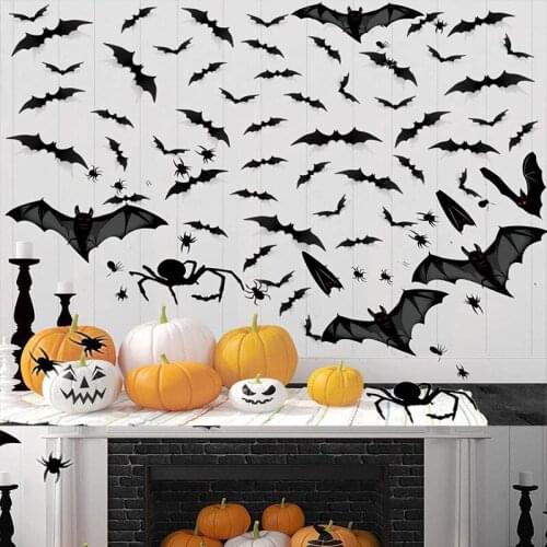 Halloween Decoration 3D Stereo Bat Wall Sticker 12/60 Pieces of for Bar KTV Home Cabinet Door and Window Holiday Decoration