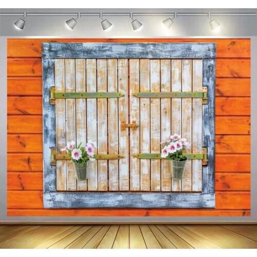 Vintage Wooden Door Backdrop Retro Rustic Barn Door Brick Photography Background Children Photoshoot Decoration Studio Backdrops