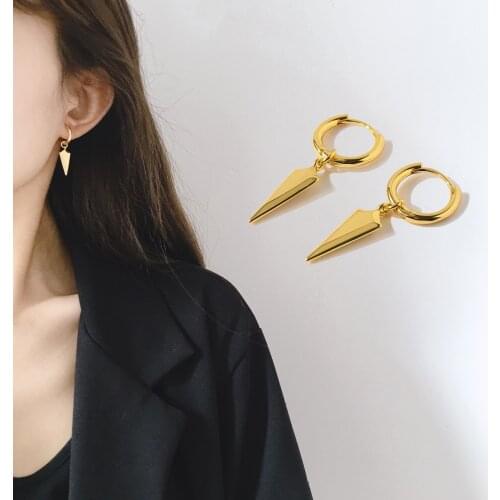 Top Quality Exquisite Reverse Triangle Drop Earrings Gold Silver Color Dual Used Steel Circle For Women Fashion Jewelry