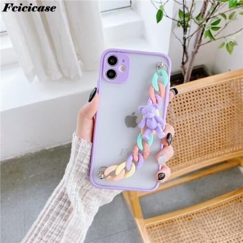 3D Bear Wrist Chain Camera Protection Case For Huawei Honor 8X 9A 9X 20S 30S 20 30 Lite V40 50 Pro Matte Bumper Phone Cover