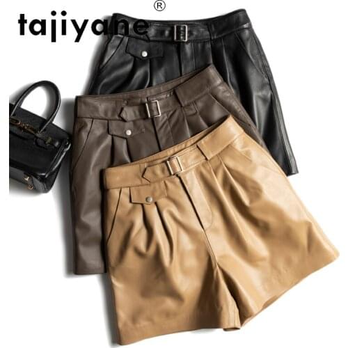Tajiyane Real Sheepskin Leather Shorts Female High Waist Shorts for Women Wide Leg Pants Summer 2021 Ropa Mujer Pph4733