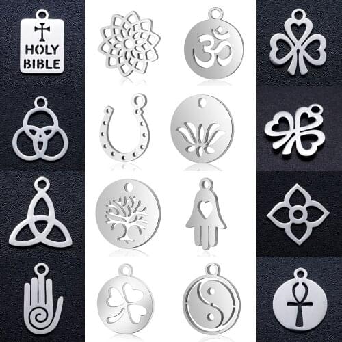 10pcs/lot Stainless Steel Good Luck 3 Flower diy Jewelry Making Charm Wholesale OM Horseshoe Necklace Pendant Bracelet Charms