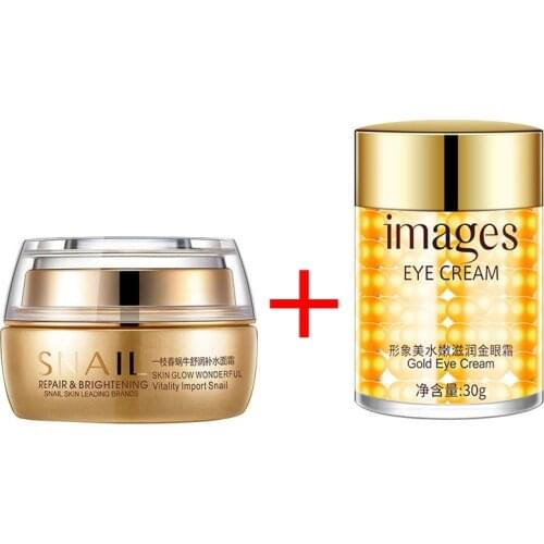 2PCS Snail Day Cream + Images Gold Eye Cream Moisturizing Anti Aging Whitening Anti Wrinkles Firming Lifting Skin Care