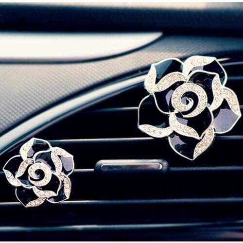 2 pcs Universal Car Decoration Female Women Gift Rhinestone Ornament Alloy Camellia Outlet Clip Fragrance With Balm for Mercedes