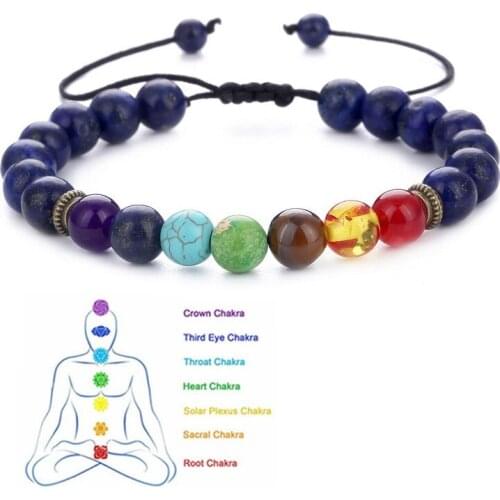 7 Chakra Adjustable Natural Stone Tiger Eye Bead Bracelet Woven Rope Chain Yoga Healing Balance Bracelet Men Women Jewelry Gift