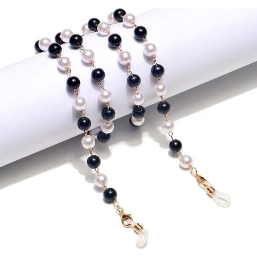8mm Black White Pearl Glasses Strap Fashion Handmade Sunglasses Chain Rope Mask Lanyard