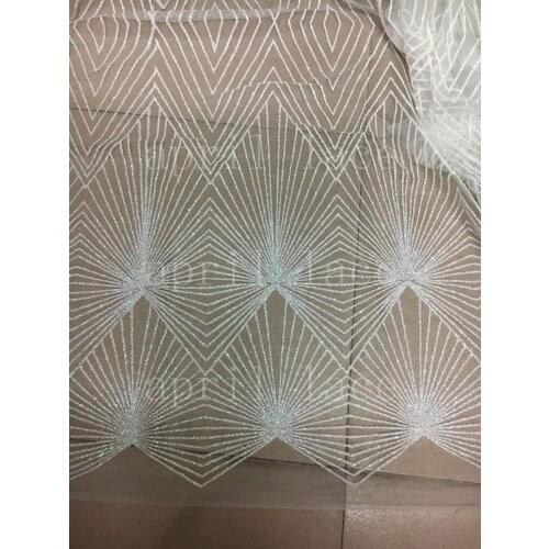 Free ship 5 yards/bag AA1526 # shining cream ivory african glued glitter hand print tulle net mesh fabric for wedding