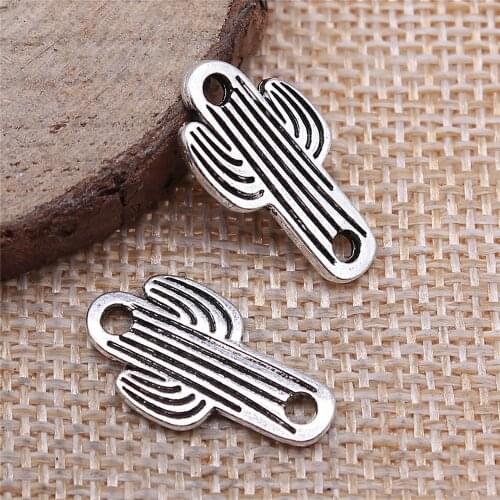 Free shipping 50pcs 12x21mm antique silver Cactus connector charms diy retro jewelry fit Earring keychain hair card pendant