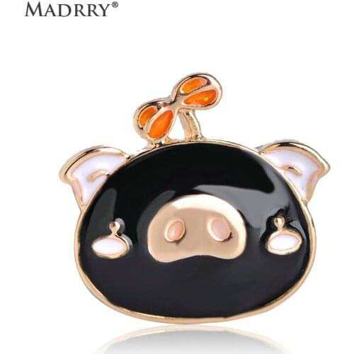 Madrry Cute Pig Head Shape Brooch Enamel Gold Color Jewelry Brooches For Women Clothes Accessories Pins Hat Bag Decoration Gifts