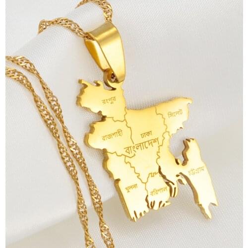 Anniyo Bangladesh Map Pendant Necklaces for Women Girls Bangladeshi Maps Chains Bengali Jewelry #245921