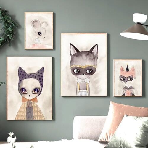 Nordic Baby Cartoon Poster Fox Mouse Animal Print Canvas Painting Nursery Posters Wall Art Pictures Girls Room Home Decoration