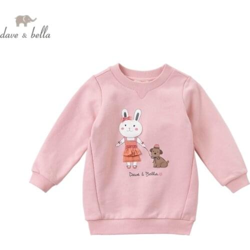 DKH15194 dave bella winter 3-13Y kids clothes children fashion bow cartoon T-shirt girls high quality fashion tees