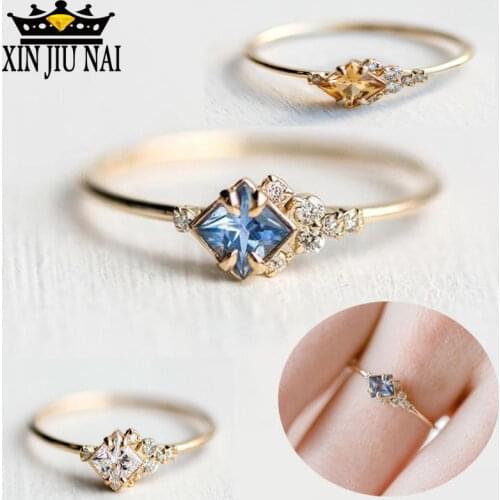 Champagne Gemstone With Diamond Shaped Fine Rhinestone Gem Zircon Ring 925anillos Silver 14k Gold Jewelry Sapphire Ring