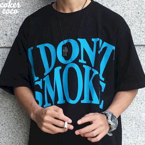 Short-sleeved Men T-shirt Oversized T Shirt Grunge Gothic Punk Clothes Vintage Y2k Aesthetic I DONT SMOKE TEE Couple 2021 Summer