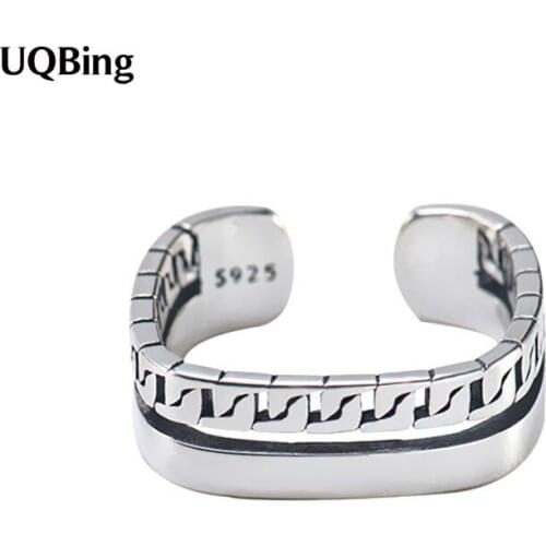 Geometric Double Layer Tank Chain Vintage Rings Women 925 Sterling Silver Jewelry