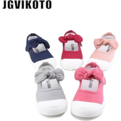 JGVIKOTO Baby Girl Shoes Canvas Casual Kids Shoes With Bowtie Bow-knot Sweet Candy Color Girls Sneakers Children Shoes 21-30
