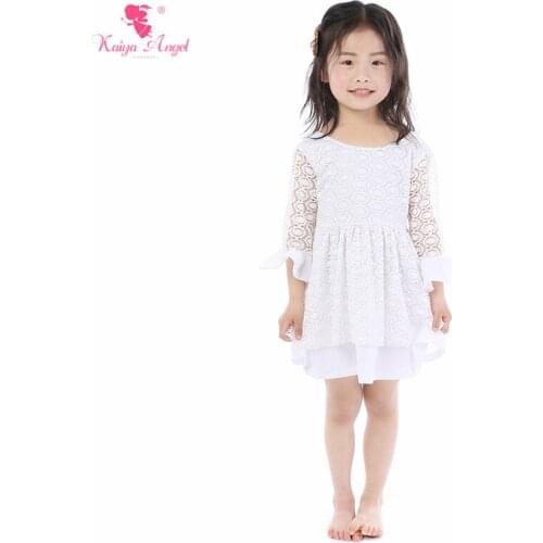 Kaiya Angel New Girl Dress Princess Solid White Summer Bow Ruched Children Clothes Toddlers 5pcs/lot Hot Sale Factory Wholesale