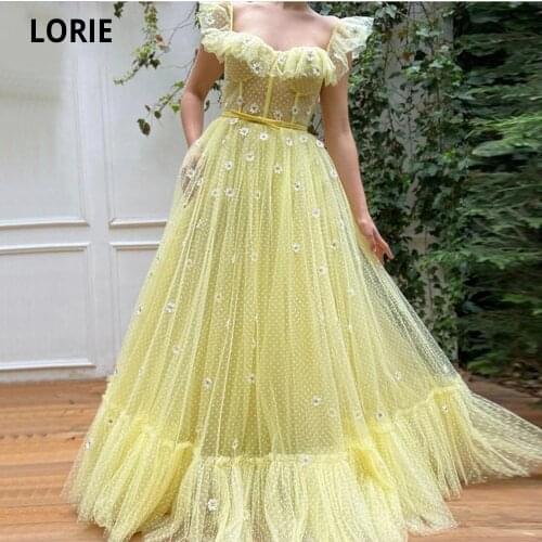 LORIE Yellow Prom Dresses Arabic Dubai Boho Evening Gowns 2021 Sweetheart Flowers Long Party Dress Formal Princess Dancing Dress