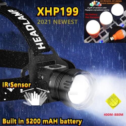 XHP199 Super Powerful Led Headlamp Builtin 5200mAH Battery High Power LED Headlight USB Rechargeable Head Flashlight XHP160 Lamp