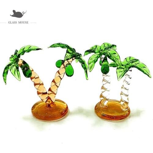 Handmade Murano Glass Coconut Tree Ornament Hawaiian Style Creative Simulation Plant Small Sculpture Collection Home Table Decor