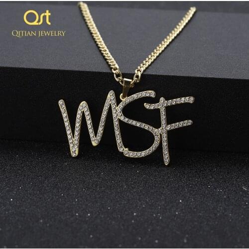 Hippop Custom Name Iced Out Zirconia Cursive Writing Initial Letters Pendant Necklace Words Cubic Zirconia JewelryFor Men