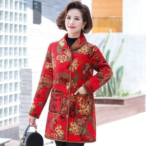 2021 Women Winter New Middle-aged Warm Jackets Female Printed Parkas Grandma Thick Cotton Padded Mothers Plus Size Coats U476