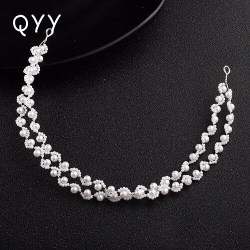 Newest White Acrylic Pearls Handmade Headbands Wedding Hair Accessories Fashion Headpieces Jewelry Women Hair Vine
