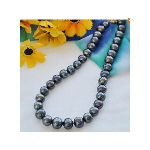 Big 10-11mm black round Freshwater cultured pearl necklace 17inchFactory Wholesale price Women Giftword Jewelry