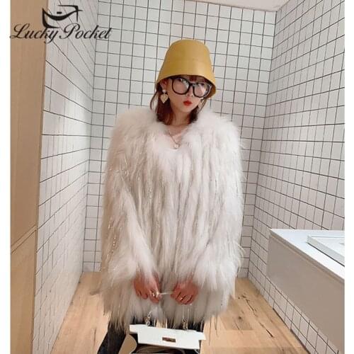 Women Winter Solid Color Thick Warm Loose Fashion Tassel Fox Fur Leather Female Brand High Quality Coat Ladies Soft Coats ML884