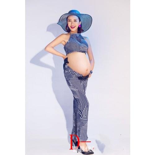 Maternity Dress Maternity Photography Props Blue Cotton Maxi Dress Elegant Pregnancy Photo Shoot Women Maternity Evening Dress