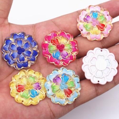 10pcs Mixed 3D Lotus Flower With Hole 30mm Flat Back Resin Handicraft Supplies Child Gift DIY Clothing Jewelry Hair Accessories