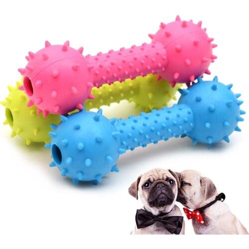 Random Color Barbell Dog Chew Toy Rubber Dog Squeaky Toy Pet Teething Toy Dog Interactive Toys Chewing Bite Toys Legendog