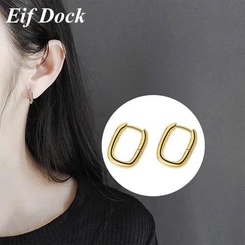 Eif Dock Silver Color Korean New Trendy O-Shape Square Hoop Earrings Temperament Exquisite Charm Elegant Jewelry Accessories